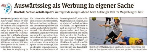 Die Volksstimme blickt auf das Samstagsspiel der 1. Mannschaft